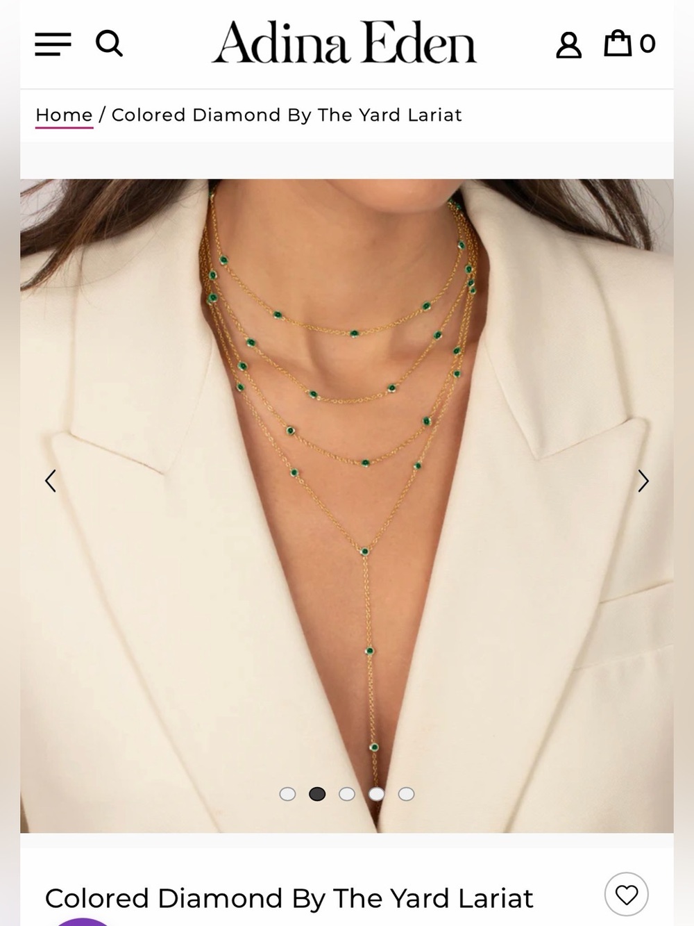 Nwt Adina Eden Gold/ Emerald 18” Diamond By The Yard Necklace